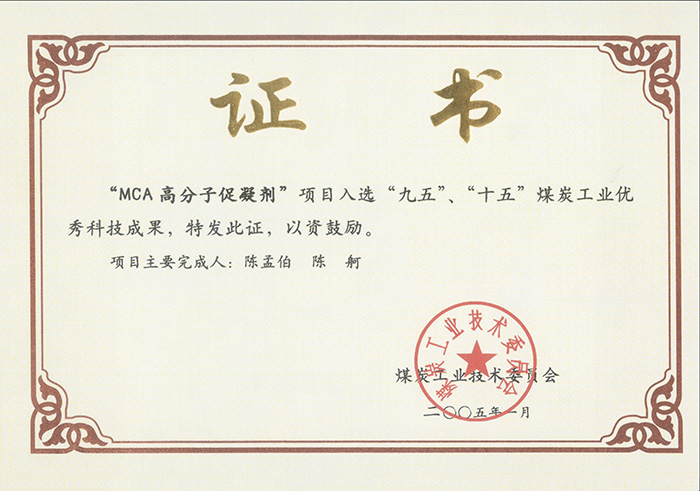 2005年1月MCA高分子促凝劑獲“九五、十五”科技成果獎(jiǎng).jpg