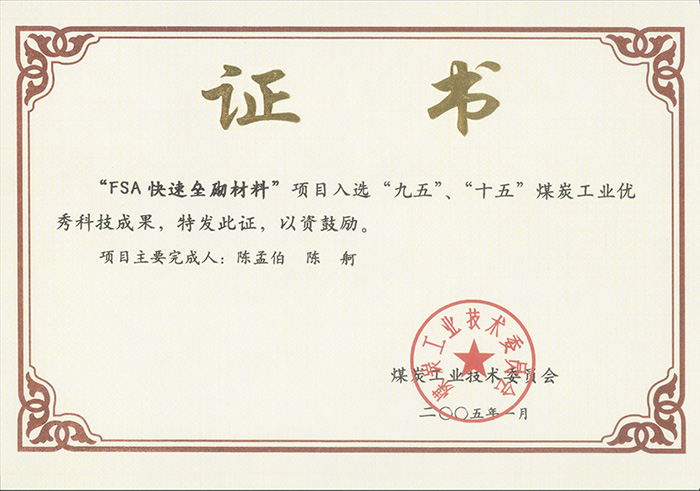 2005年1月FSA快速壘砌材料獲“九五、十五”科技成果獎.jpg