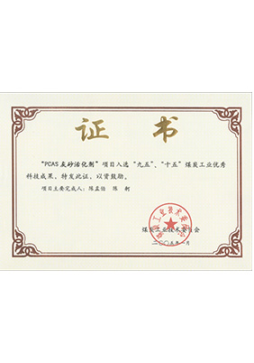 2005年1月PCAS灰砂活化劑獲“九五、十五”科技成果獎(jiǎng)